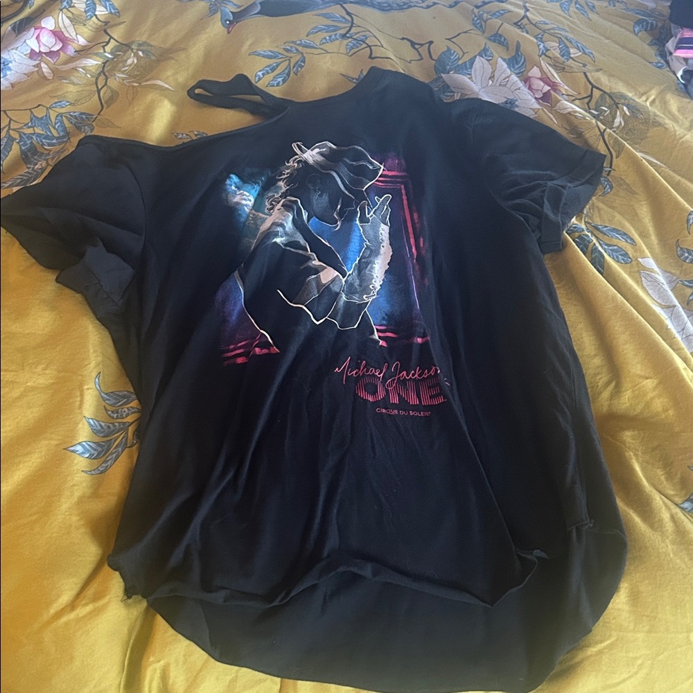 Black Michael Jackson One Off the Shoulder Graphic T-Shirt